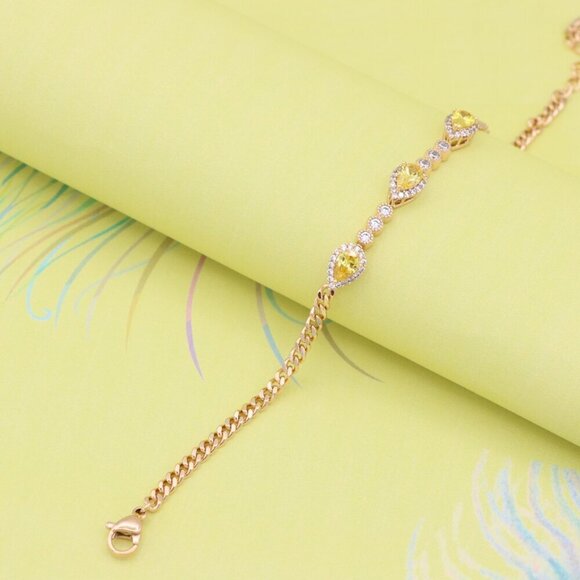 "Rose Gold Bracelet with Yellow Teardrop Stones, XPBL0784 - Picture 2 of 12